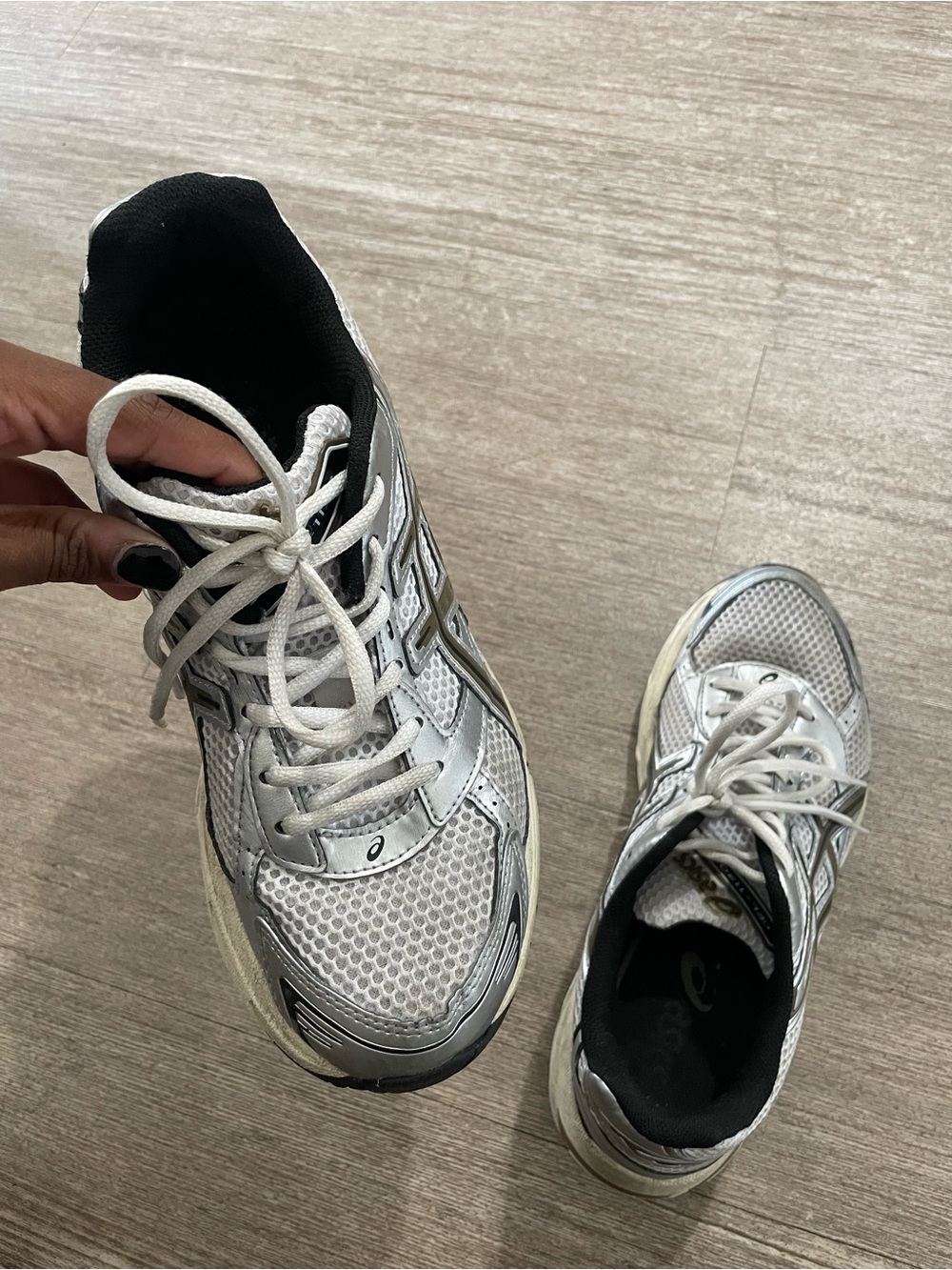 Asics White and Silver Women's Athletic Running Sneakers - Picture 3 of 5